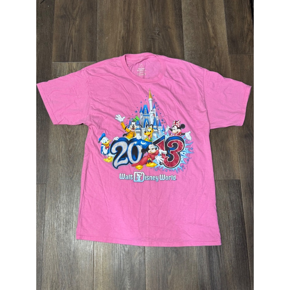 Disney World 2013 Mickey Minnie Pink Graphic T-Shirt Womens Large Hanes Cotton